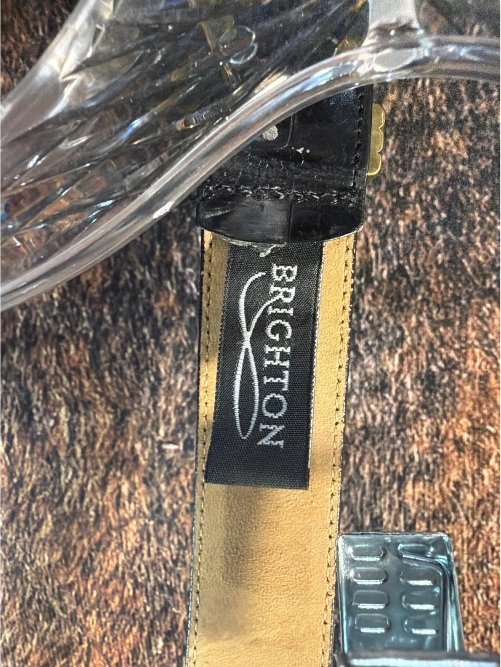 Brighton Black Croc-Embossed Leather Belt with Gold Buckle